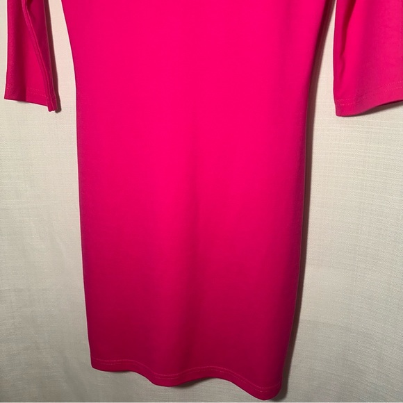 Amanda Uprichard Fuchsia Pink 3/4 Sleeve V-Back Stretch Fitted Dress Size Medium - Picture 4 of 12